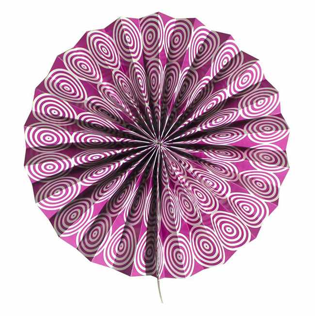 Abanico de papel de color violeta con motivos espirales de 30 cm 1 - Abanico de papel de color violeta con motivos espirales de 30 cm