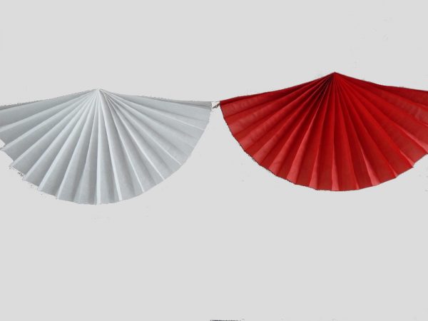 Guirnalda de 8 abanicos de papel color rojo y blanco