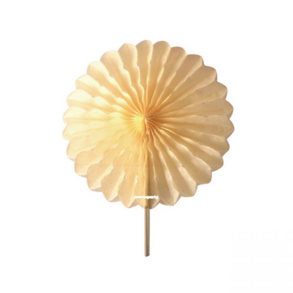 Abanico 25 cm de papel  alveolado color crema