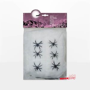 Tela de araña blanca con 6 arañas 100gramos