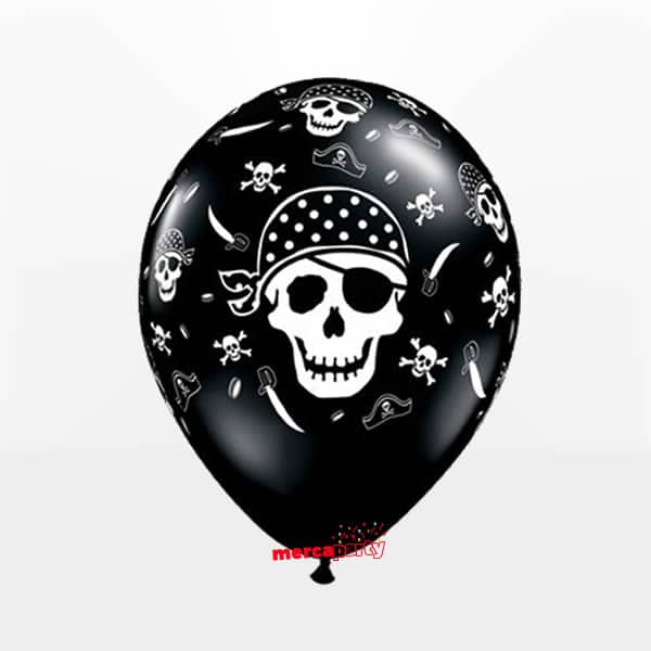 Globo Calavera Pirata negro metalizado de 28cm