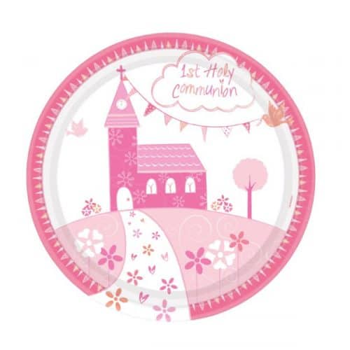 Platos de cartón Mi primera comunión rosa (6 platos) 1 - Platos de cartón Mi primera comunión rosa (6 platos)